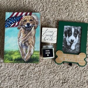 NWOT Dog Lover Bundle: picture, frame, holder & candle